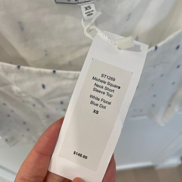 Senlis | White Floral Blue Dot Top - NWT - Picture 3 of 4